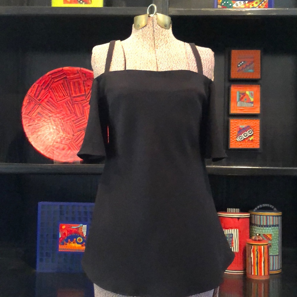 Ann Taylor Black Short Sleeve Cold Shoulder Fluttery Top - Picture 1 of 5